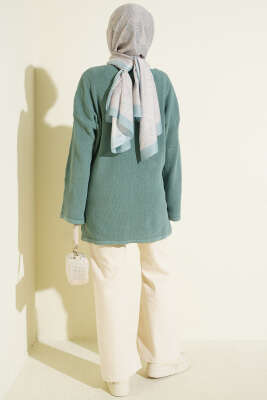 V Yaka Düz Triko Tunik Çağla Yeşili - Tunik