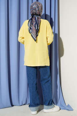 V Yaka Düz Triko Tunik Sarı - Tunik