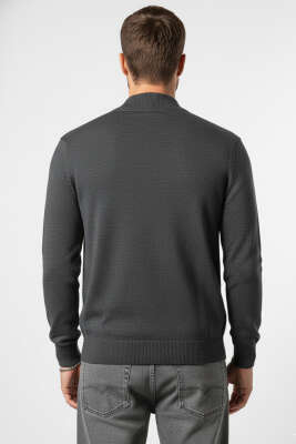 V Yaka Fermuarlı Erkek Triko Hırka Antrasit - Erkek Hırka