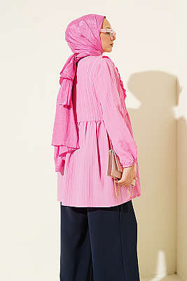 V Yaka Fırfır Detaylı Kimono Pembe - Kampanyalı Ürünler