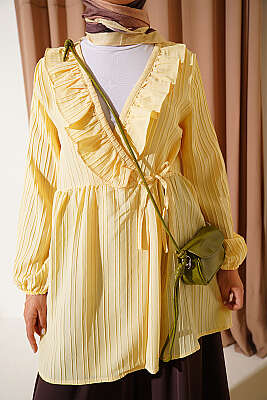 V Yaka Fırfır Detaylı Kimono Sarı - Kampanyalı Ürünler