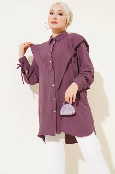 V Yaka Fırfırlı Tunik Magenta - Tunik
