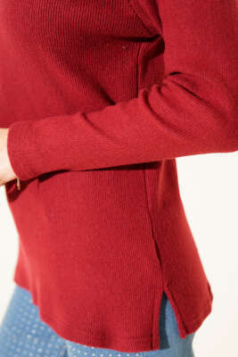 V Yaka Fitilli Kaşe Bluz Bordo - Kadın Giyim Modelleri