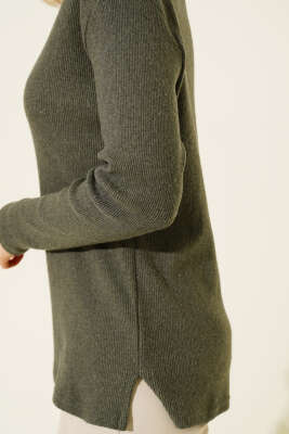 V Yaka Fitilli Kaşe Bluz Haki - Kadın Giyim Modelleri