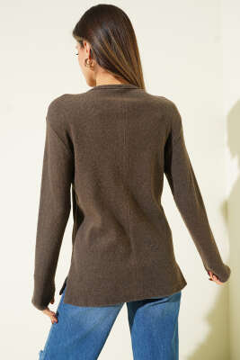 V Yaka Fitilli Kaşe Bluz Kahve - Kadın Giyim Modelleri