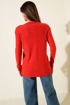 V Yaka Fitilli Kaşe Bluz Kırmızı - Kadın Giyim Modelleri