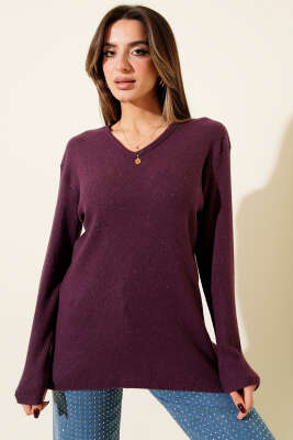 V Yaka Fitilli Kaşe Bluz Magenta - Kadın Giyim Modelleri