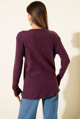 V Yaka Fitilli Kaşe Bluz Magenta - Kadın Giyim Modelleri