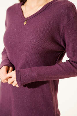 V Yaka Fitilli Kaşe Bluz Magenta - Kadın Giyim Modelleri