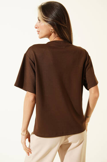 V Yaka Loyşa T-shirt Kahve