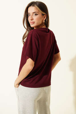 V Yaka Loyşa T-shirt Mürdüm - Kadın Giyim Modelleri