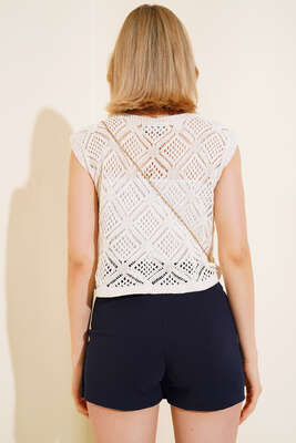 V Yaka Örgü Süveter Bej - Yeni Giyim