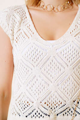 V Yaka Örgü Süveter Bej - Yeni Giyim