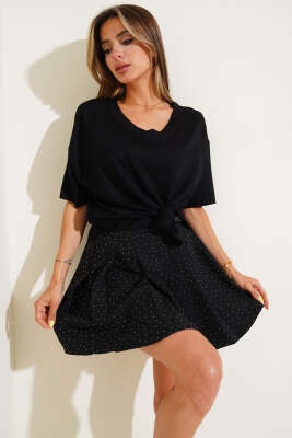 V Yaka Oval Kesim T-Shirt Siyah 