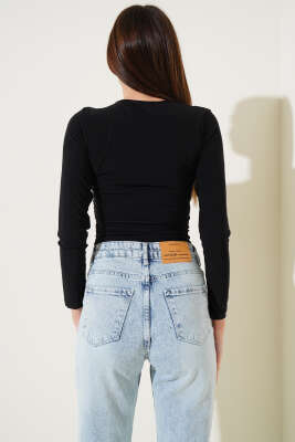 V Yaka Uzun Kol Bluz Siyah - Kadın Giyim Modelleri