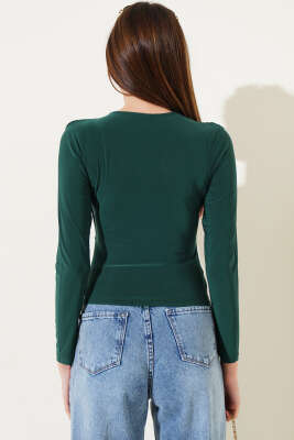 V Yaka Uzun Kol Bluz Zümrüt - Kadın Giyim Modelleri