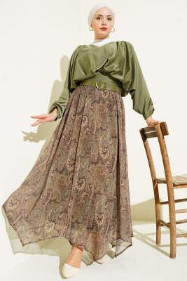 V Yaka Yarasa Kol Saten Bluz Çağla Yeşili - Bluz