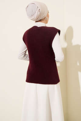 V Yaka Yumoş Triko Süveter Mürdüm - Triko