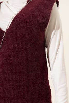 V Yaka Yumoş Triko Süveter Mürdüm - Yılın Fırsatı