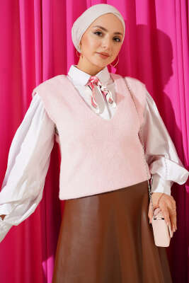 V Yaka Yumoş Triko Süveter Pembe - VANİZA TRİKO