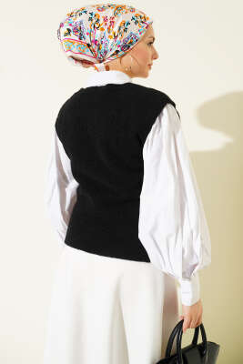 V Yaka Yumoş Triko Süveter Siyah - Yılın Fırsatı