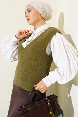 V Yaka Yumoş Triko Süveter Yeşil - VANİZA TRİKO