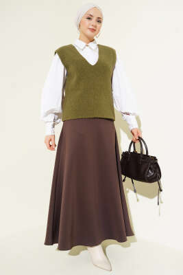 V Yaka Yumoş Triko Süveter Yeşil - Yılın Fırsatı