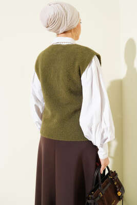 V Yaka Yumoş Triko Süveter Yeşil - Yılın Fırsatı