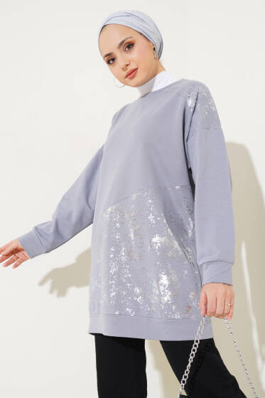 Varak Detaylı Tunik Gri - Tunik