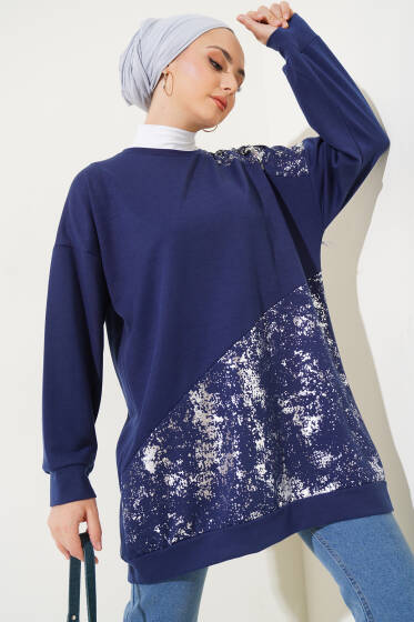 Varak Detaylı Tunik Lacivert - Tunik