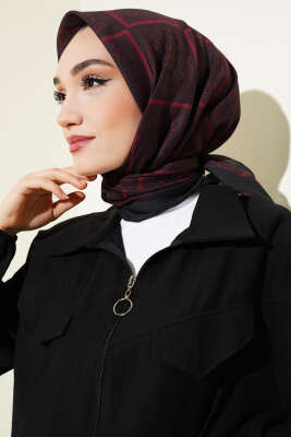 Batik Çini Desen Soft Eşarp Siyah Bordo 