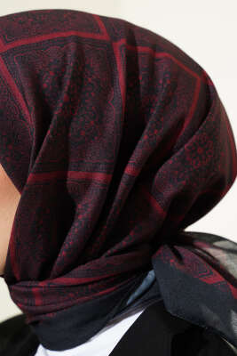 Batik Çini Desen Soft Eşarp Siyah Bordo - Başörtüsü
