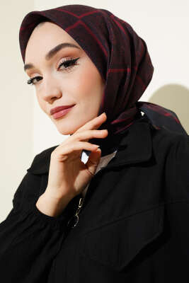 Batik Çini Desen Soft Eşarp Siyah Bordo - Başörtüsü