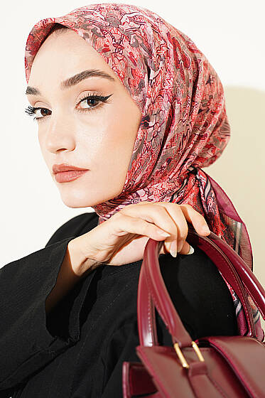 Velora Desenli Soft Eşarp Bordo - Başörtüsü