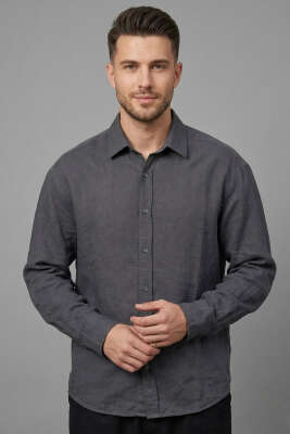 Venüs Kumaş Erkek Gömlek Antrasit - GİESTO