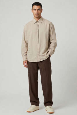 Venüs Kumaş Erkek Gömlek Bej - Erkek Gömlek