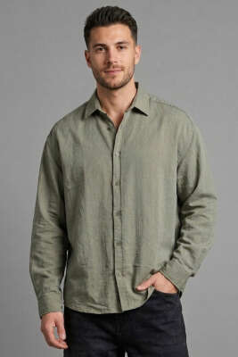 Venüs Kumaş Erkek Gömlek Haki - GİESTO