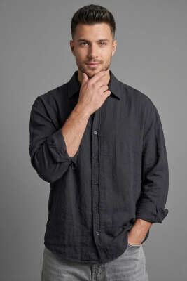 Venüs Kumaş Erkek Gömlek Siyah - GİESTO