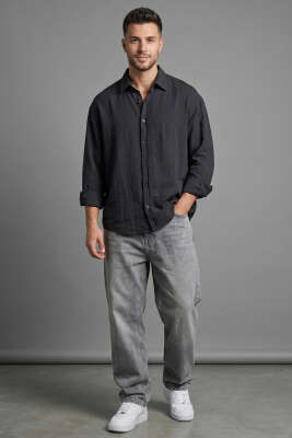 Venüs Kumaş Erkek Gömlek Siyah - Erkek Gömlek