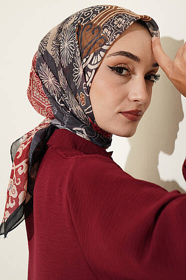 Vera Etnik Motifli Eşarp Siyah - Başörtüsü