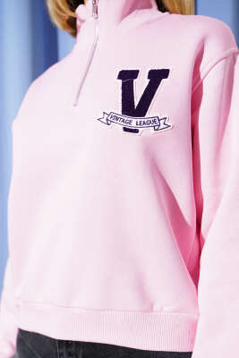 Vintage Baskılı Üç İpli Sweatshirt Pembe - Kadın Giyim Modelleri