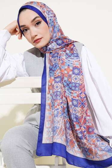 Vintage Çini Desen Şal Saks - Başörtüsü