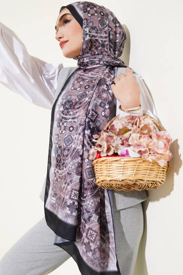 Vintage Çini Desen Şal Vizon - Başörtüsü