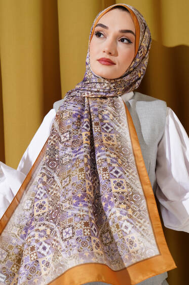 Vintage Çini Desen Şal Yağ Yeşili - Başörtüsü