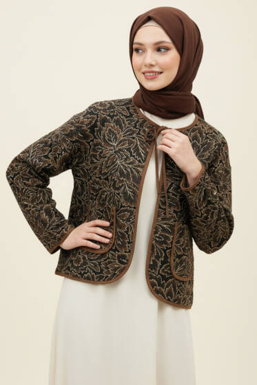 Vintage Desen Kısa Ceket Kahve - Ceket