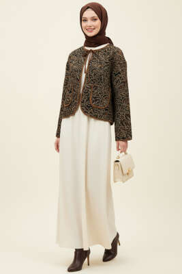 Vintage Desen Kısa Ceket Kahve - Ceket