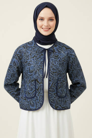 Vintage Desen Kısa Ceket Lacivert - Ceket
