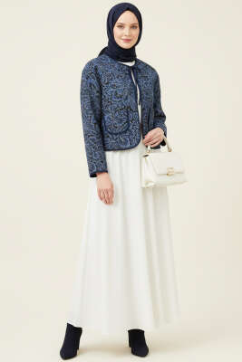 Vintage Desen Kısa Ceket Lacivert - Ceket