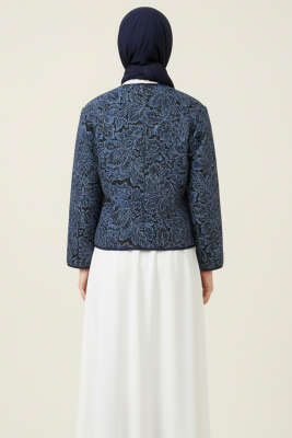 Vintage Desen Kısa Ceket Lacivert - Ceket