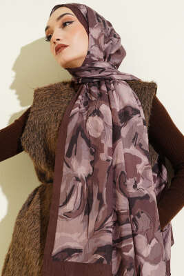 Vintage Ebruli Bambu Kraş Şal Acı Kahve - Başörtüsü